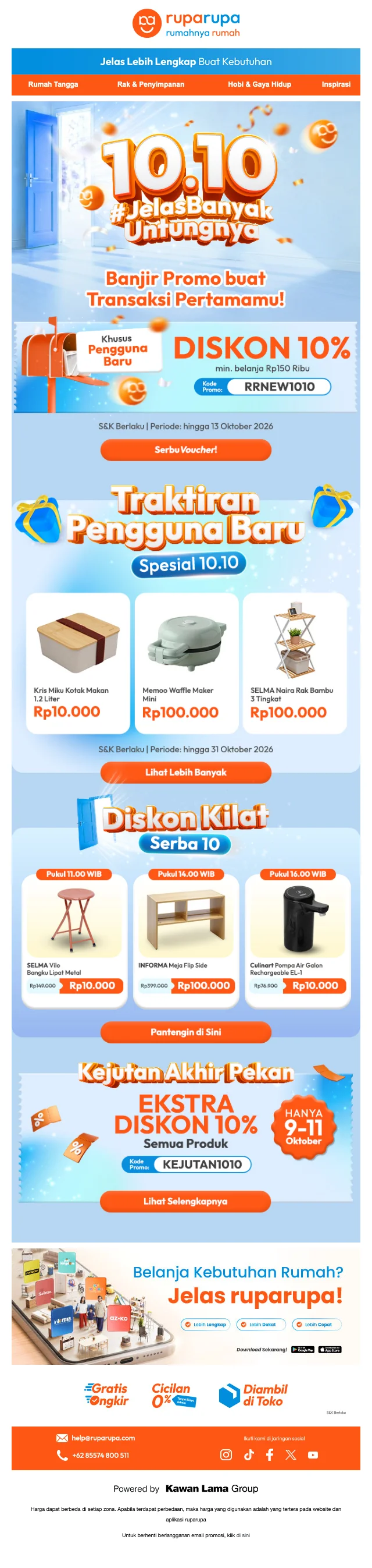 Bukti validasi kode promo - Ruparupa - Promo 10.10 untuk pengguna baru: [[Diskon 10%]] pembelian pertama min. Rp150 Ribu
