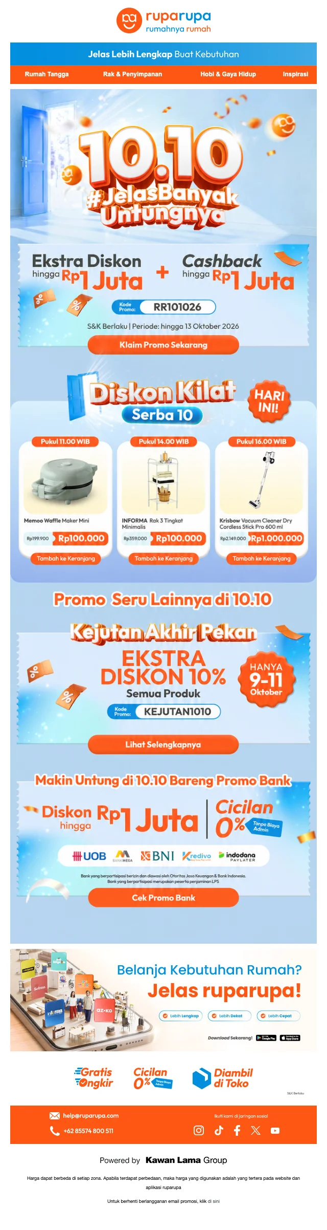 Bukti validasi kode promo - Ruparupa - Puncak 10.10: [[Hingga Rp1 juta]] dan cashback hingga Rp1 juta untuk rumah